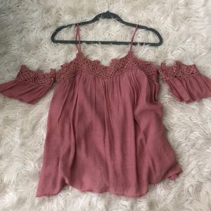 PINK FLORAL LACE OFF SHOULDER TOP